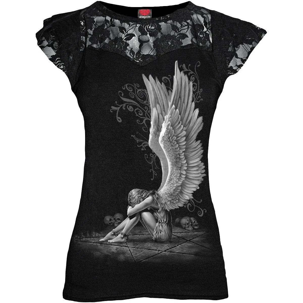Spiral ENSLAVED ANGEL - Lace Layered Cap Sleeve Top Black