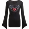 Spiral BAT'S HEART - V Neck Goth Sleeve Top Black