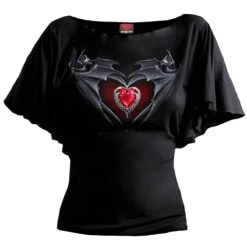 Spiral BAT'S HEART - Boat Neck Bat Sleeve Top Black