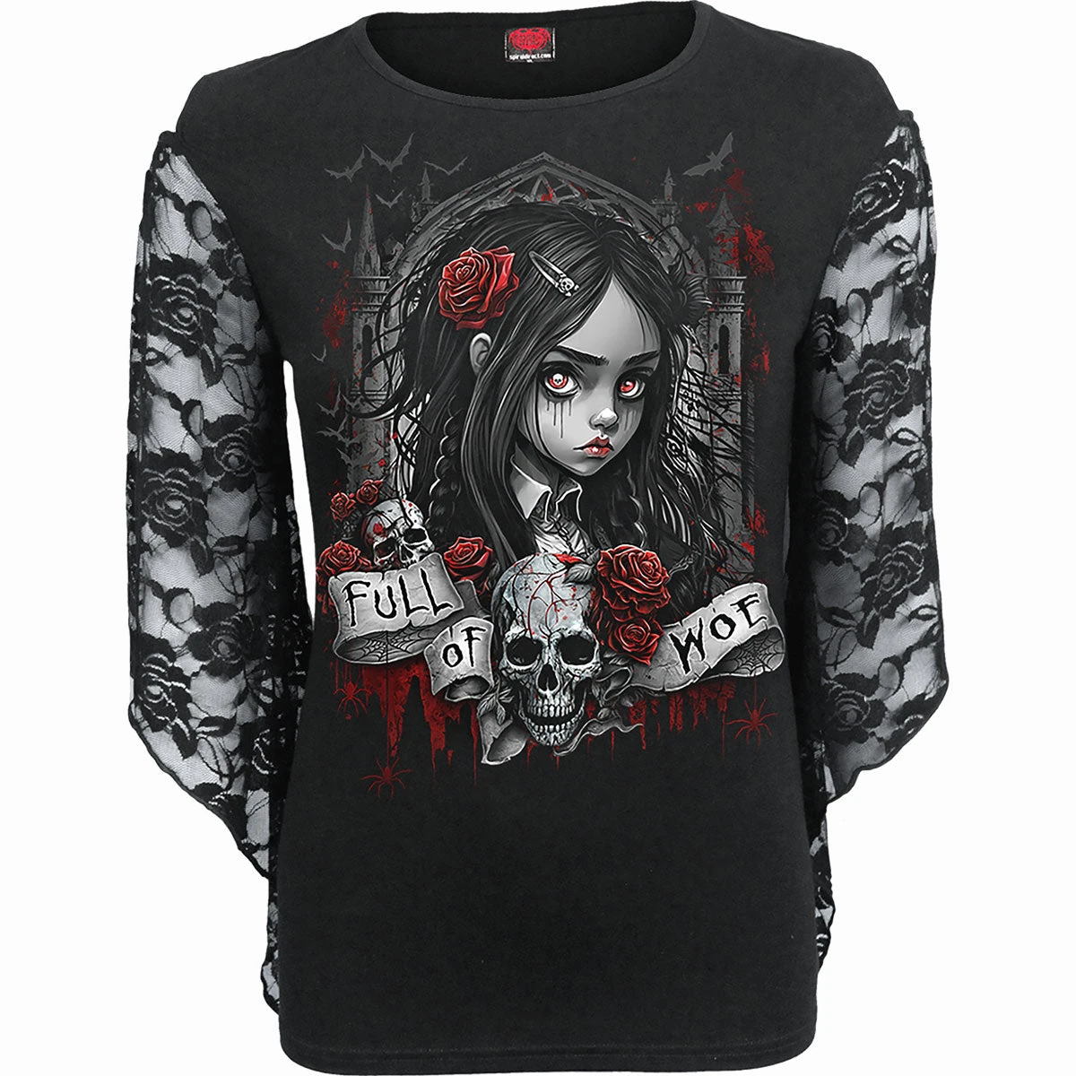 Spiral FULL OF WOE - Rose Lace Sleeve Top