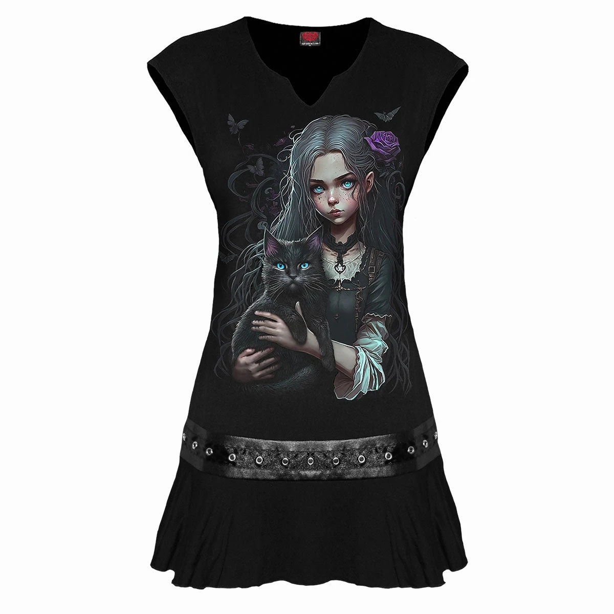 Spiral GOTH FAMILIAR - Stud Waist Mini Dress Black