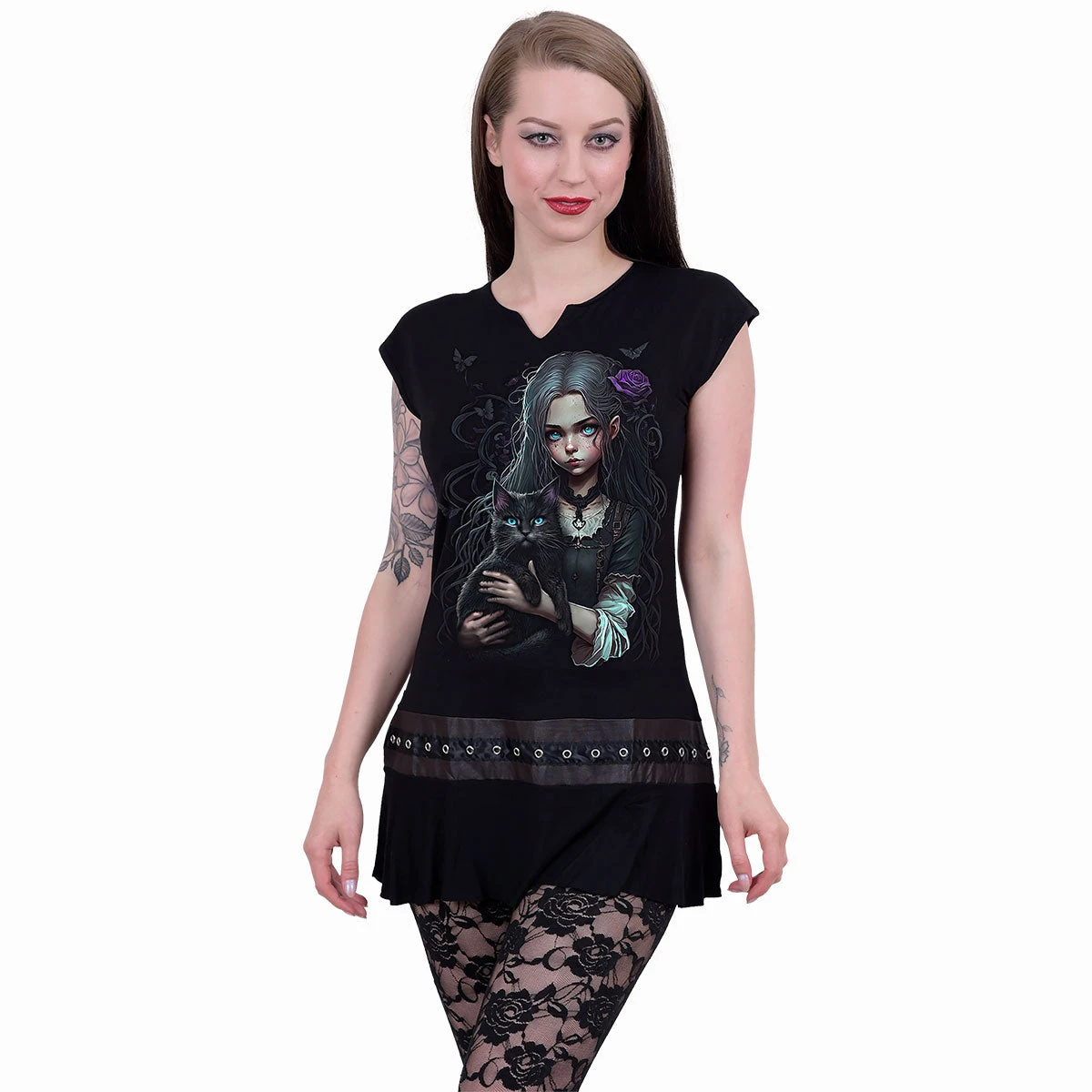 Spiral GOTH FAMILIAR - Stud Waist Mini Dress Black - Image 2