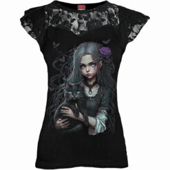 Spiral GOTH FAMILIAR - Lace Layered Cap Sleeve Top Black