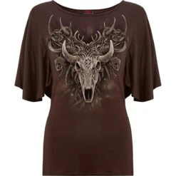 Spiral HORNED SPIRIT - Boat Neck Bat Sleeve Top Chocolate