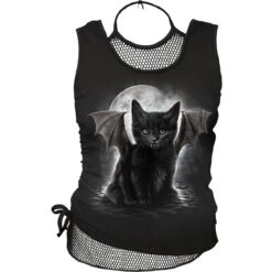 Spiral BAT CAT - 2in1 Neck Tie Mesh Top Black