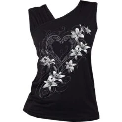 Spiral PURE OF HEART - Gathered Shoulder Slant Vest Black