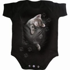 Spiral POCKET KITTEN - Baby Sleepsuit Black