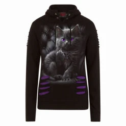 Spiral CATTITUDE - Large Hood Ripped Hoody Purple-Black
