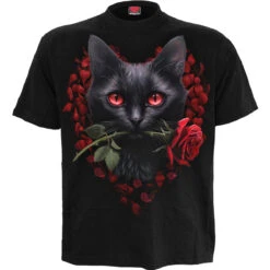 Spiral CAT'S LOVE - Front Print T-Shirt Black