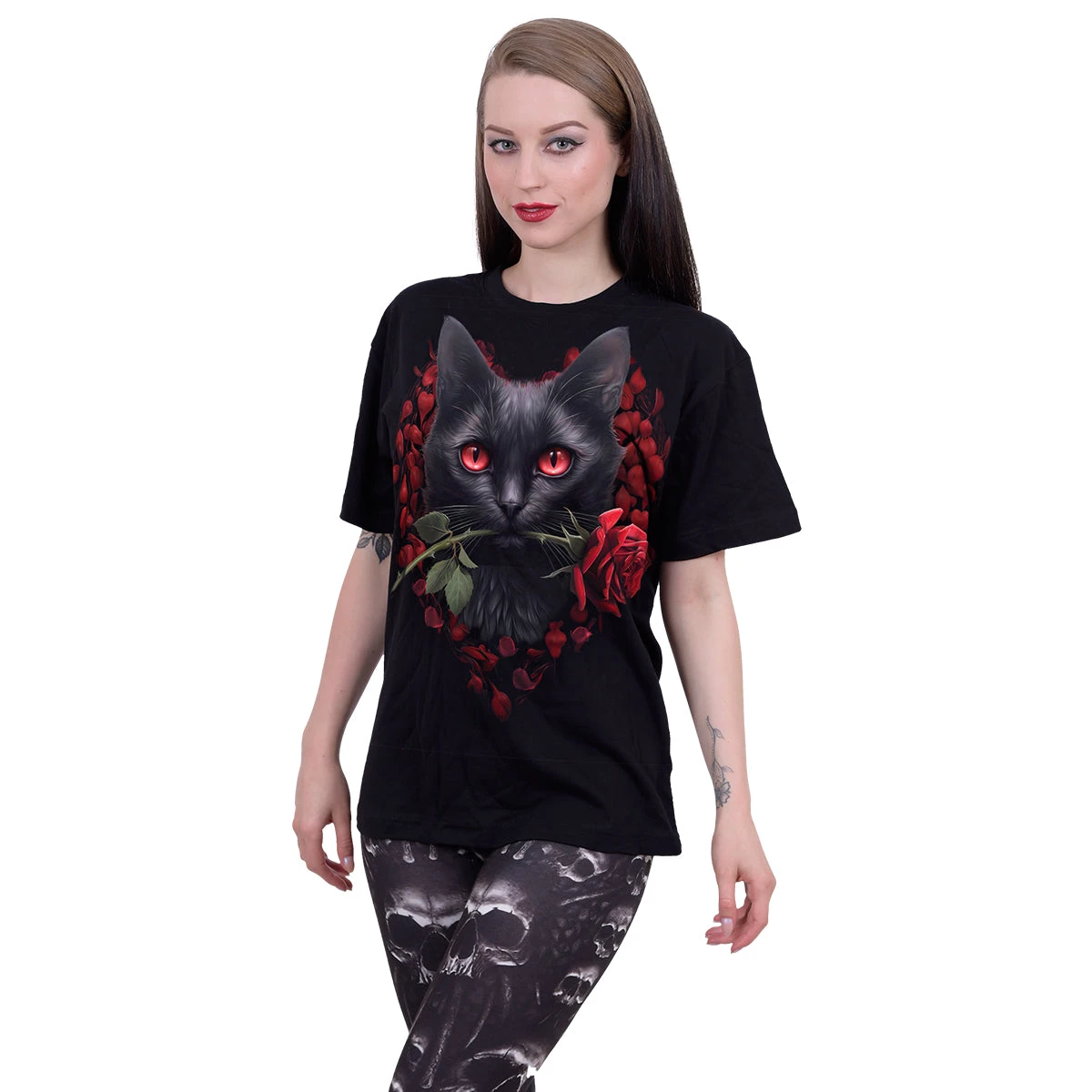 Spiral CAT'S LOVE - Front Print T-Shirt Black - Image 2