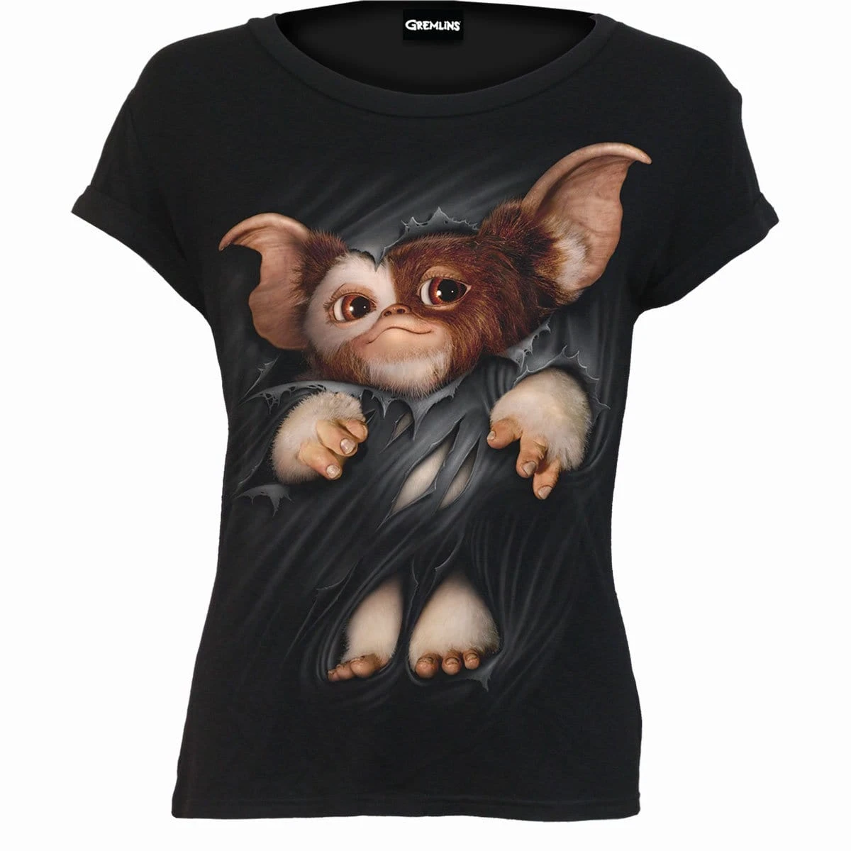 Spiral GREMLINS - GIZMO - Boatneck Cap Sleeve Top Black