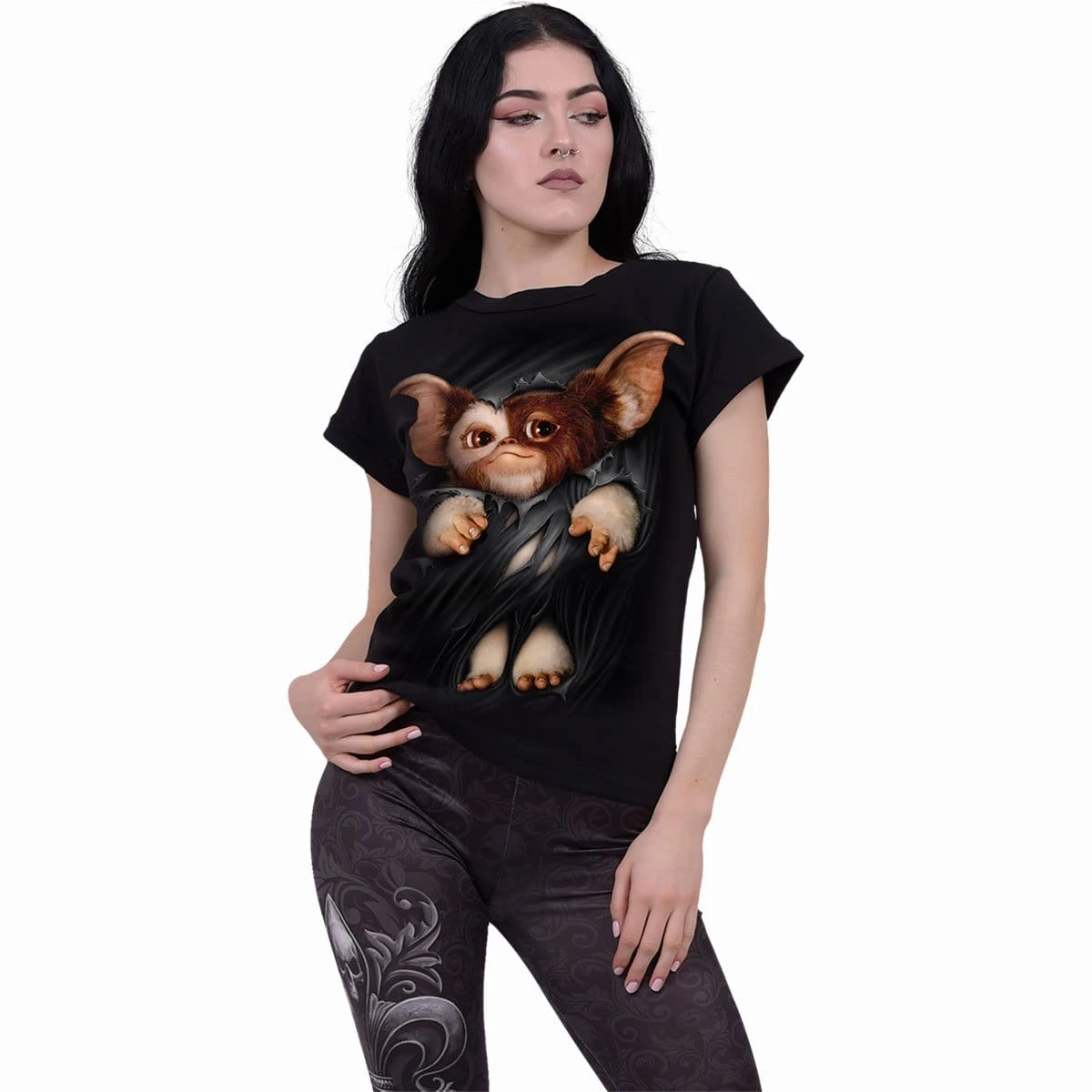 Spiral GREMLINS - GIZMO - Boatneck Cap Sleeve Top Black - Image 2