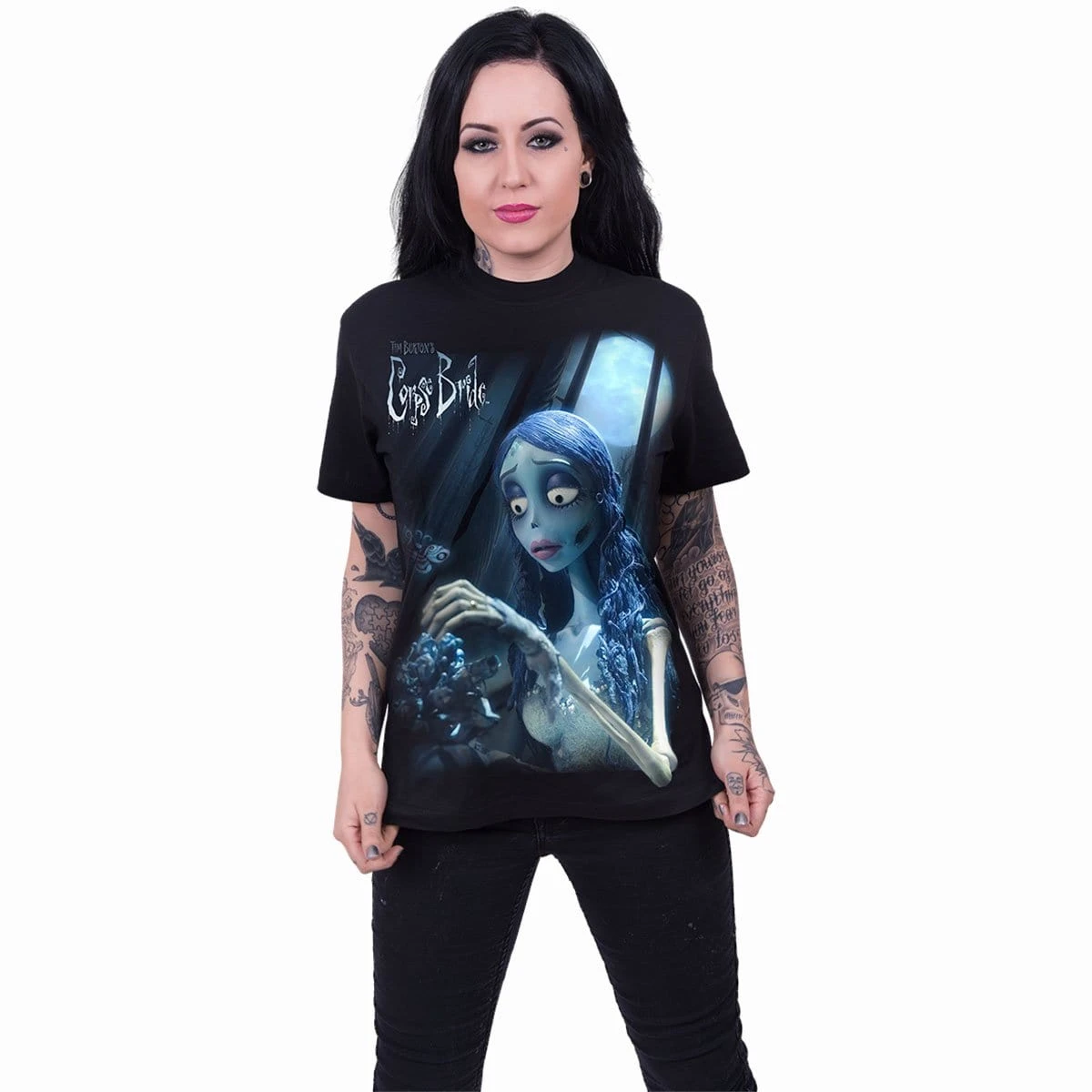Spiral CORPSE BRIDE - GLOW IN THE DARK - Front Print T-Shirt Black - Image 3