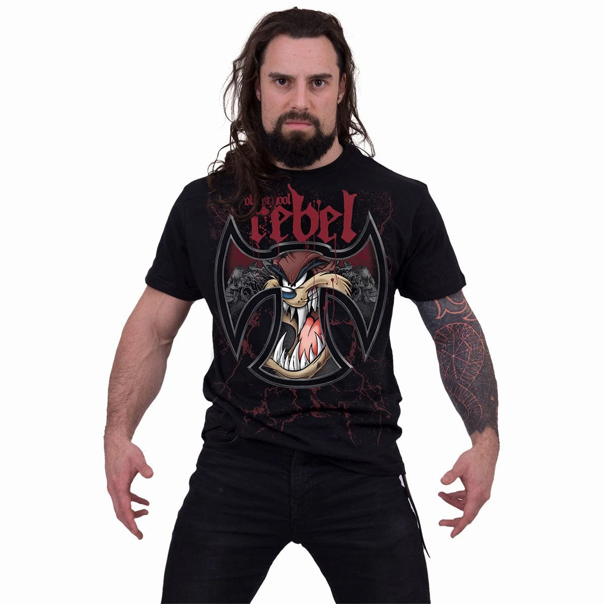 Spiral TAZ - OLD SCHOOL REBEL - Front Print T-Shirt Black - Image 2