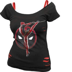 Spiral DEADPOOL - POSE - 2in1 Red Ripped Top Black