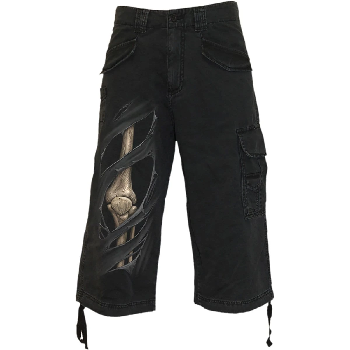 Spiral BONE RIPS - Vintage Cargo Shorts 3/4 Long Black