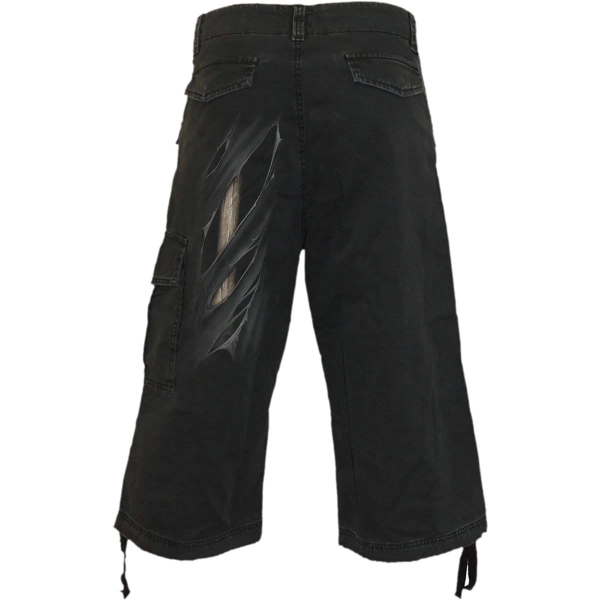 Spiral BONE RIPS - Vintage Cargo Shorts 3/4 Long Black - Image 2