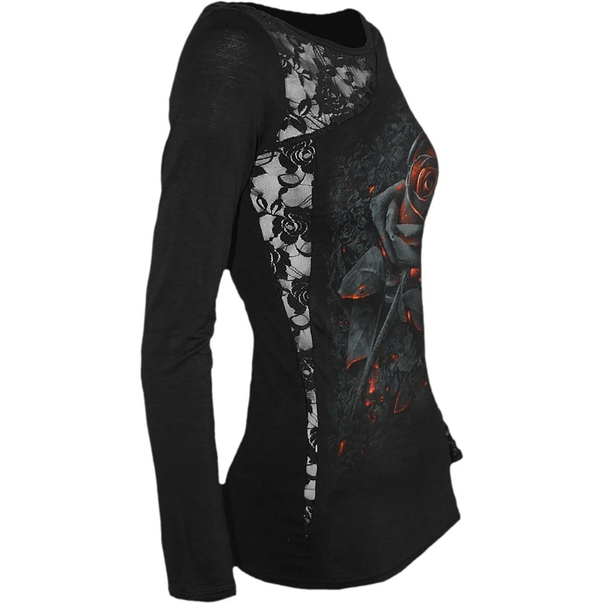 Spiral BURNT ROSE - Lace One Shoulder Top Black - Image 2