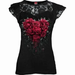 Spiral BLEEDING HEART - Lace Layered Cap Sleeve Top Black