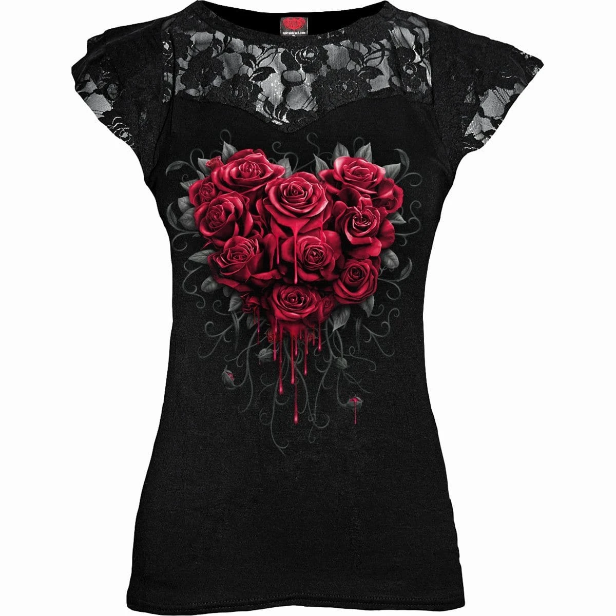 Spiral BLEEDING HEART - Lace Layered Cap Sleeve Top Black