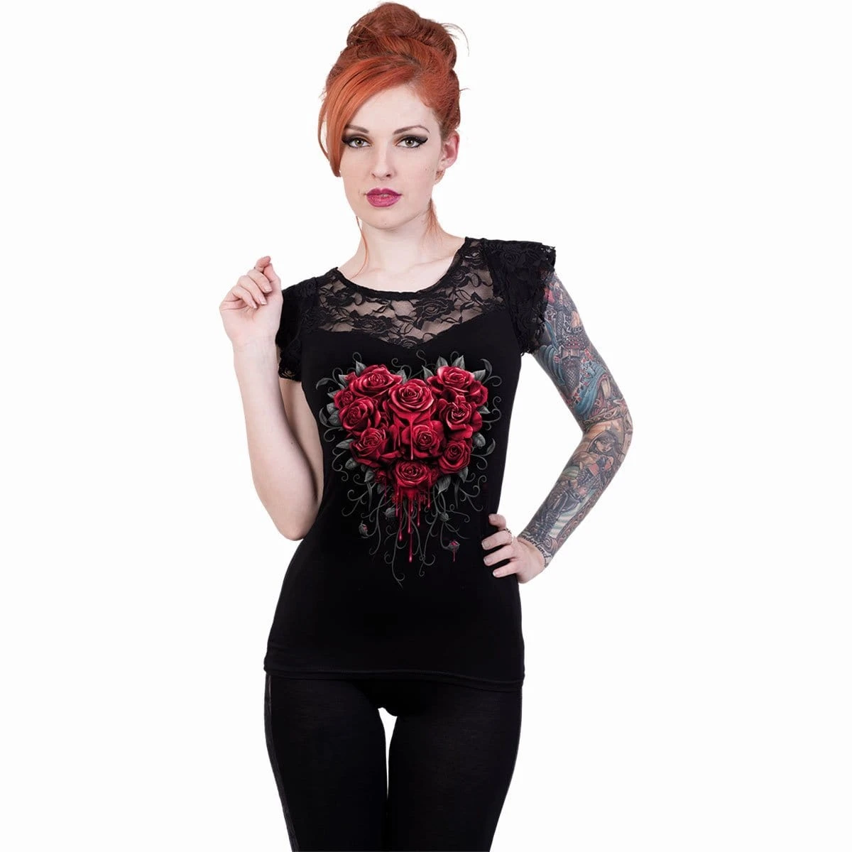 Spiral BLEEDING HEART - Lace Layered Cap Sleeve Top Black - Image 2
