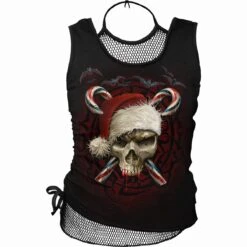 Spiral CANDY CANE SANTA - 2in1 Neck Tie Mesh Top Black