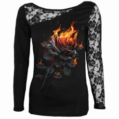 Spiral FLAMING ROSE - Lace One Shoulder Top Black