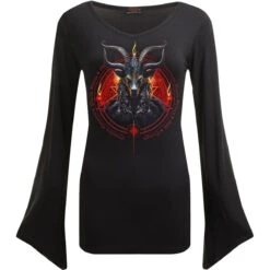 Spiral BAPHOMET - V Neck Goth Sleeve Top Black