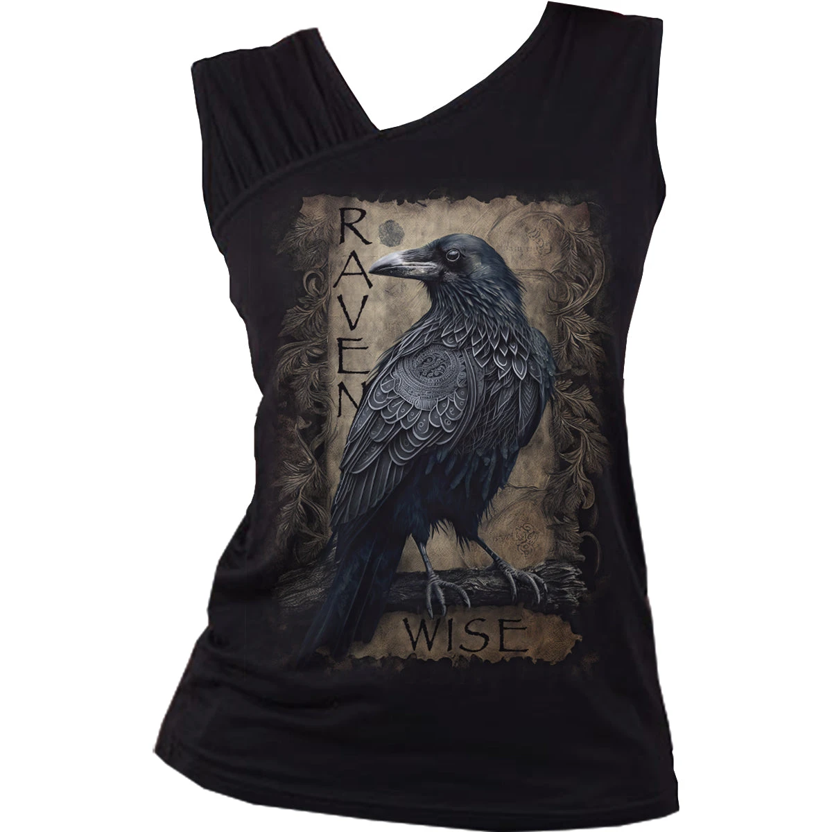 Spiral RAVEN WISE - Gathered Shoulder Slant Vest Black