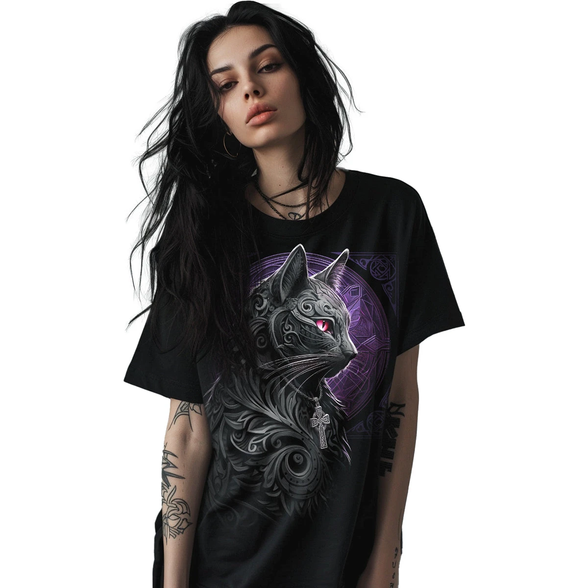 Spiral CELTIC WHISKERS - Front Print T-Shirt Black - Image 2