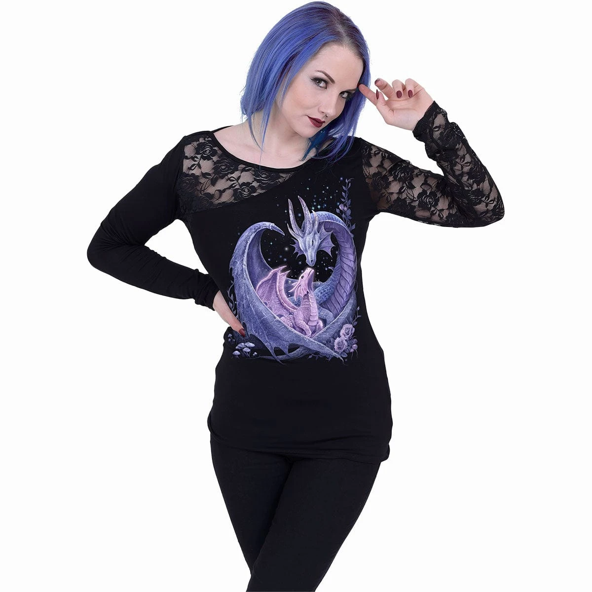 Spiral MATERNAL INSTINCTS - Lace One Shoulder Top Black - Image 3