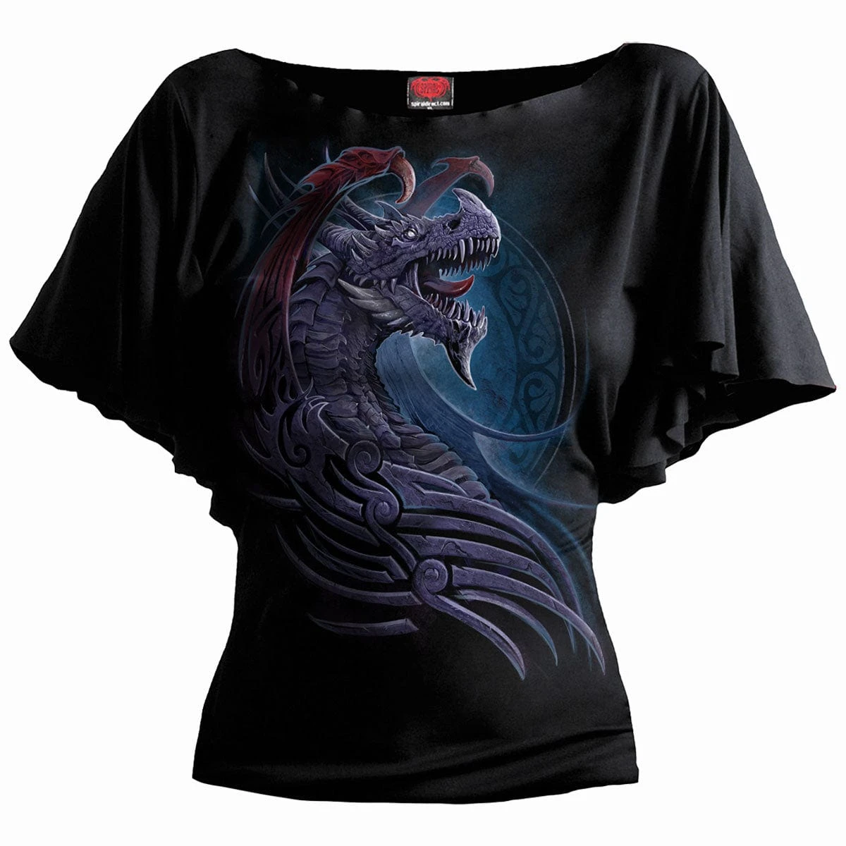 Spiral DRAGON BORNE - Boat Neck Bat Sleeve Top Black