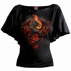 Spiral INFERNAL DUEL - Boat Neck Bat Sleeve Top Black