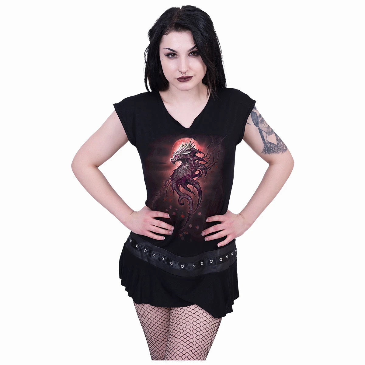 Spiral OAK DRAGON - Stud Waist Mini Dress Black - Image 2