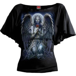 Spiral GRIEVING ANGEL - Boat Neck Bat Sleeve Top Black