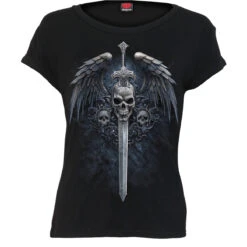 Spiral ANGEL SWORD - Boatneck Cap Sleeve Top Black
