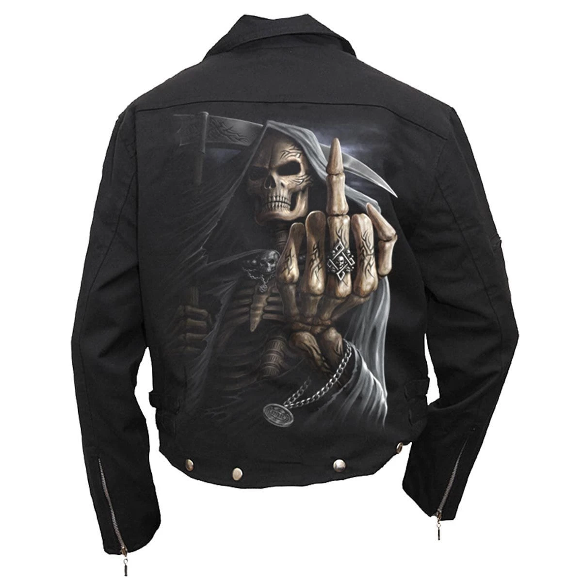 Spiral BONE FINGER - Lined Biker Jacket Black - Image 2