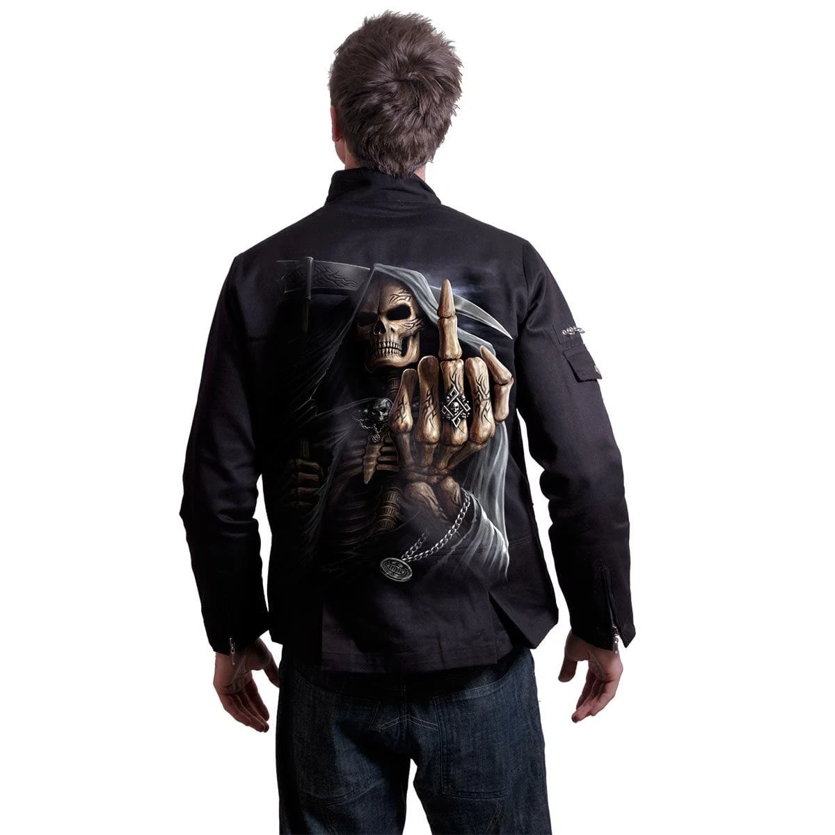 Spiral BONE FINGER - Lined Biker Jacket Black - Image 3
