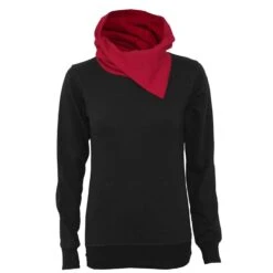 Spiral URBAN FASHION - Shawl Neck Red Hood Kangaroo Top Black