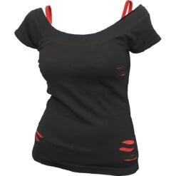 Spiral URBAN FASHION - 2in1 Red Ripped Top Black