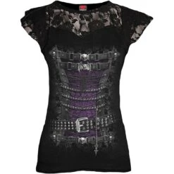 Spiral WAISTED CORSET - Lace Layered Cap Sleeve Top Black
