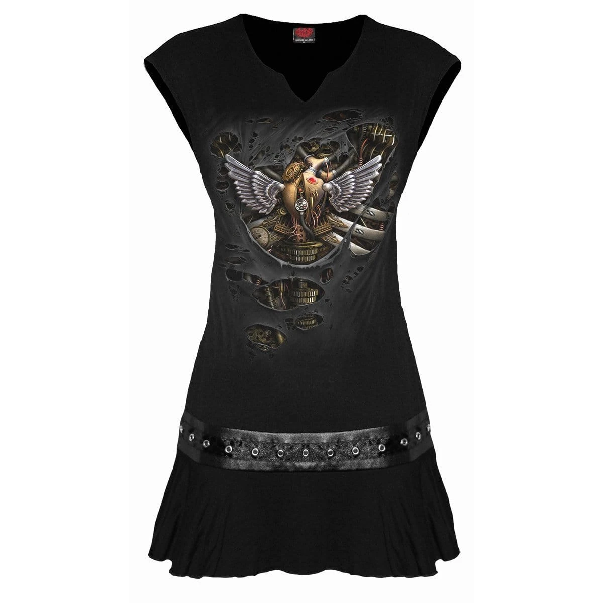 Spiral STEAM PUNK RIPPED - Stud Waist Mini Dress Black