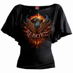 Spiral ASHES REBORN - Boat Neck Bat Sleeve Top Black