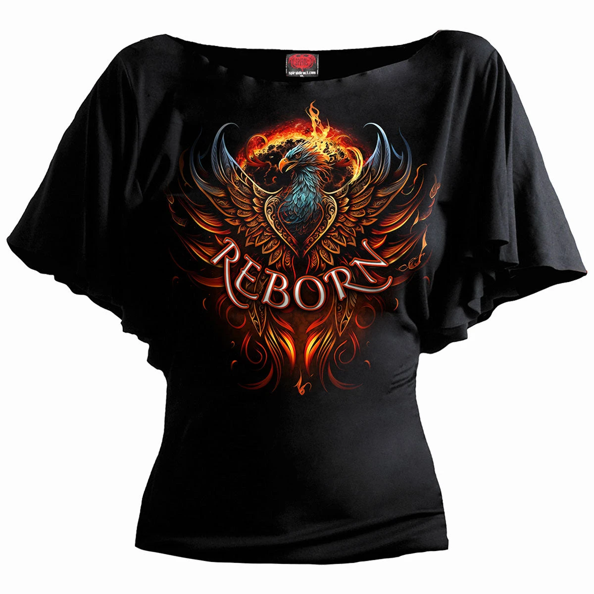 Spiral ASHES REBORN - Boat Neck Bat Sleeve Top Black