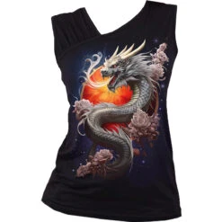 Spiral SUN DRAGON - Gathered Shoulder Slant Vest Black