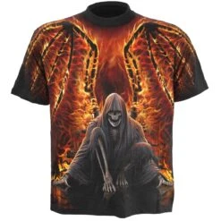 Spiral FLAMING DEATH - Allover T-Shirt Black