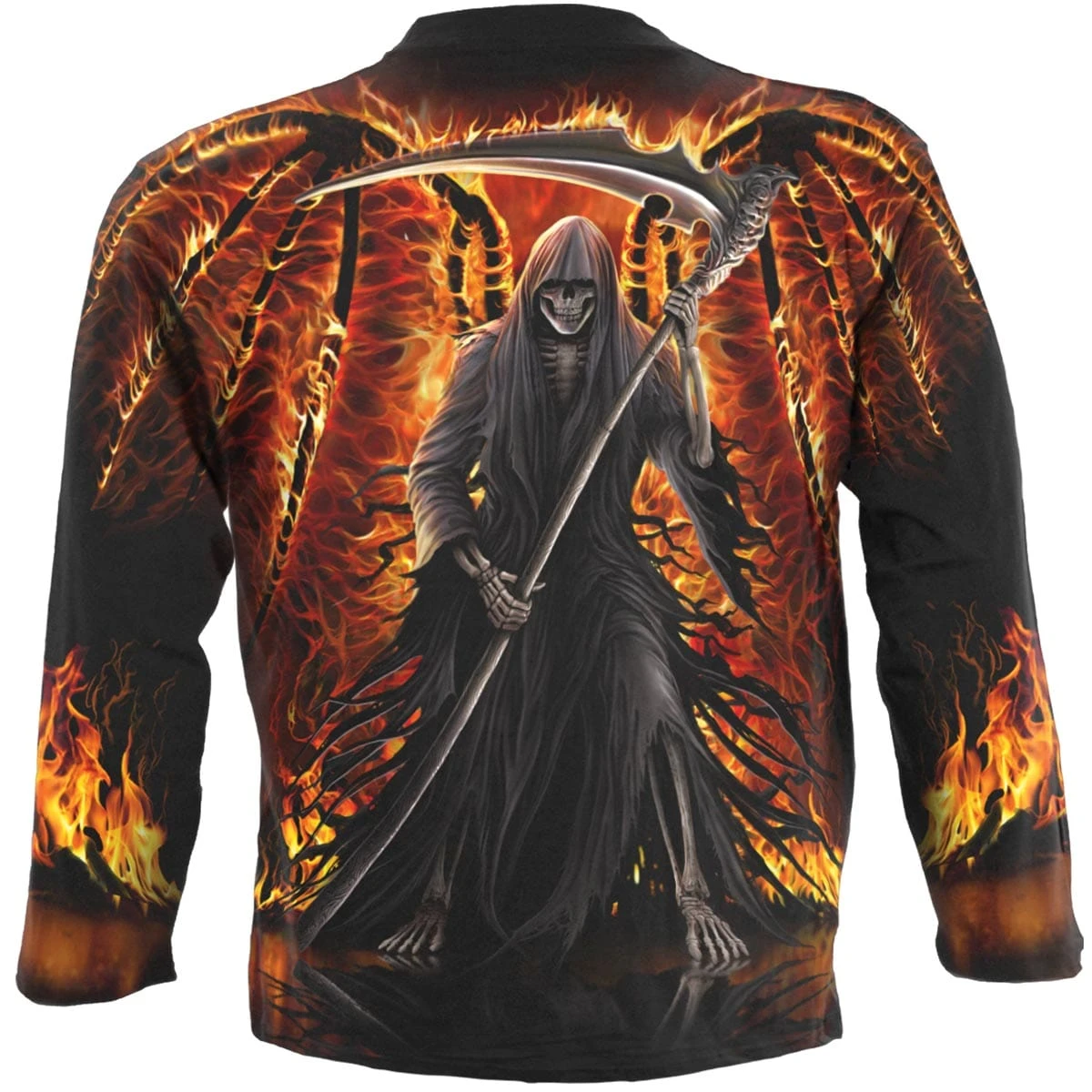 Spiral FLAMING DEATH - Allover Longsleeve T-Shirt Black - Image 2